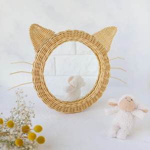 <b>Small</b> Cat Rattan <b>Mirror</b> Hanging <b>Wall</b> Decor - Handmade Animal <b>Wall</b> <b>Mirror</b> for Kids Room & Nursery - Product Image 6