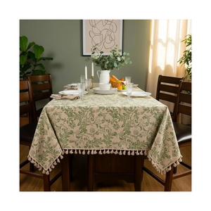 70x126 Inches GOTS Certified 200 GSM Printed Cotton Linen <b>Tablecloth</b> <b>Square</b> Plant Pattern Pastoral Style Washable Home Use - Product Image 1