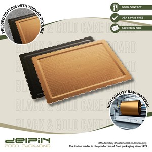 Base para Pastel Rectangular Desechable Laminada con Borde Corrugado, Negra y Dorada, Diferentes Tamaños Disponibles, Personalización Disponible - Product Image 4