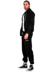 Sweat Jogging Impression Casual 2 Pièces Ensemble Survêtements 100% Coton Survêtements couleur unie noire Pantalon de survêtement unisexe - Product Image 3