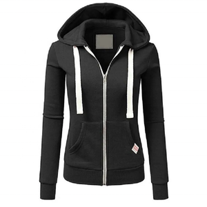 <b>Women's</b> Light <b>Blue</b> Zip-Up Hoodie Regular Fit Cotton <b>Fleece</b> Knitted Casual Autumn Wear Breathable Solid Color Front Logo - Product Image 2