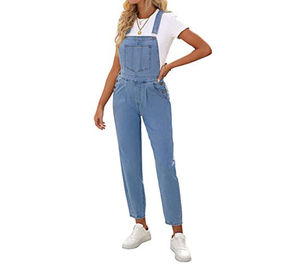 Soft Touch <b>Women's</b> Slim Fit Ripped Stretch Cotton Denim <b>Overalls</b> Jumpsuits, Wholesale <b>Skinny</b> Denim Dungarees Jumpsuits for <b>Women</b> - Product Image 4