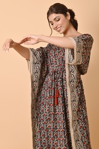 Último Modelo de Vestido Kaftan de Algodón, Modesto, Largo, Maxi, Estampado a Mano, Traje de Playa de Verano para Mujer, Precio al por Mayor - Product Image 4