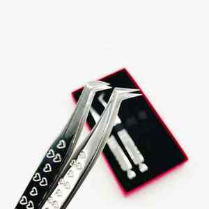 Juego de pinzas de pestañas de volumen grabadas con Mini corazones, pinzas de extensión de pestañas injertadas, herramientas de pestañas sostenibles de grado quirúrgico - Product Image 4