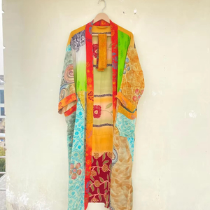 Kimono Sari de seda reciclada para mujer Kimono de seda crepé batas de dama de honor - Product Image 1