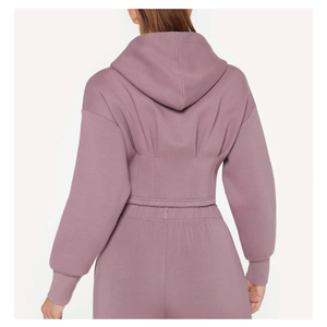 เสื้อฮู้ดครอปท็อปออกกำลังกายผ้าฝ้าย 100% ระบายอากาศได้ดี แฟชั่นสีพื้นคุณภาพสูง โลโก้แบบกำหนดเอง ปี 2023 สำหรับผู้หญิง - Product Image 2