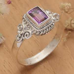 Anillo de Plata de Ley con Amatista Hecho a Mano, Joyería con Piedra de Nacimiento de Febrero, Elegante Regalo para Mujer, Diseño Bohemio - Product Image 5