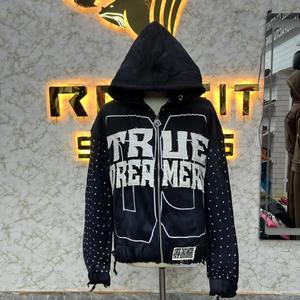 Sudadera con Capucha de Calidad Duradera con Cremallera, Estilo Desgastado, con Pedrería, Recién Llegada, al Mejor Precio, Chaqueta con Cremallera, Lavado Ácido, Sudadera de Forro Polar para Hombre, Estilo Urbano - Product Image 3