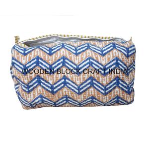 Quilted Hand Block Printed Indian Bohemian Eco-Friendly Zipper <b>Small</b> Makeup <b>Bag</b> for Wash Pouch 3 Pieces Cosmetic Organizer - Product Image 5