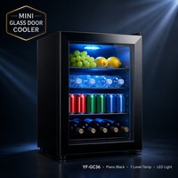 Mini-réfrigérateur à porte vitrée noir piano, température à 7 niveaux, lumière LED bleue pour chambre d'hôtel, bureau, garde-manger, bar à domicile, appartement, personnalisable