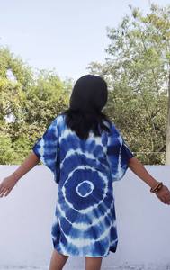 ใหม่แบบดั้งเดิม 2024 ฤดูร้อนสวมผูกและย้อมผ้าฝ้ายพิมพ์ Kaftan สั้น ชุดชายหาดสําหรับผู้หญิง - Product Image 3