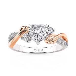 แหวนแฟชั่นรูปหัวใจใบไม้สองสีประดับพลอยประจำเดือนเกิด Jeulia Amore - Product Image 2