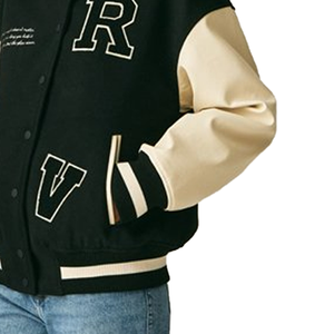 Chaqueta universitaria personalizada para hombre y mujer al por mayor, Mangas de cuero cálidas de primera calidad, parches tejidos de chenilla de poliéster bordados en lana - Product Image 3