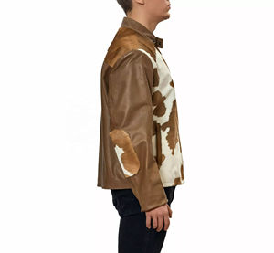 Vestes en cuir avec logo personnalisé de style occidental de qualité en gros OEM, veste bomber chaude en cuir avec poils de vache pour hommes - Product Image 2