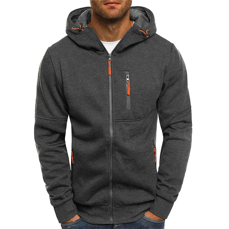 Men's Casual Hoodies Zipper Fashion Hooded Jacket Solid Color Hoodie Sweatshirt Mens Clothing Outerwear