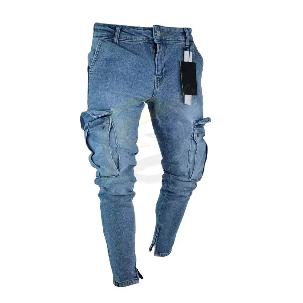 Cargo Zakken Stijlen Mannen Jeans Broek Nieuwe Ontwerp Mannen Straight Loose Fit Jeans Broek