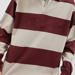 Logotipo bordado personalizado de manga larga al por mayor de algodón a rayas Rugby Polo camisetas de manga larga para hombres - Product Image 1