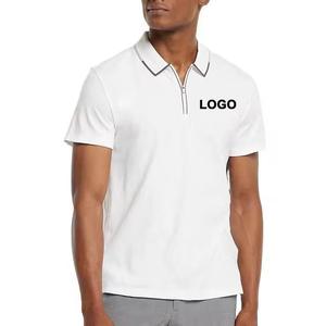 Logotipo de la marca personalizada de los hombres Casual Zip Single Breasted camiseta MOQ bajo de longitud corta Botón Fly OEM personalizado O-cuello camisetas - Product Image 4