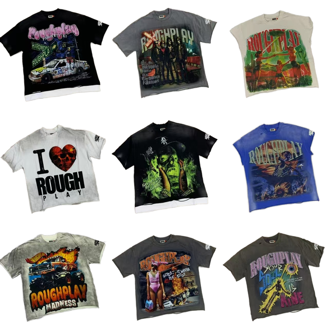 Game-Style New Fashionable Street Style Retro Cotton T-shirt Faded Oversized T-shirt Graphic Print Men's Y2k Crop Shirt