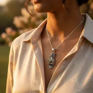 Collier avec pendentif hibou en argent sterling 925, pendentifs et breloques raffinés pour femmes, cadeau idéal - Product Image 2