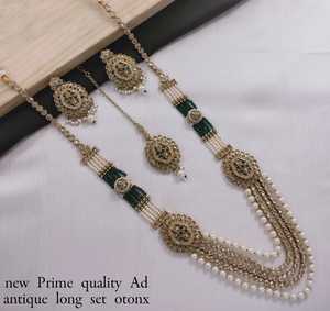 Forme ovale belle Kundan & perle travail Long collier balancent plaqué or cuivre bijoux de mariage avec Mangtika & boucle d'oreille femmes - Product Image 2