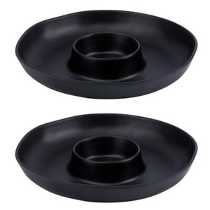 Ensemble de plateaux à chips et à trempette en bois d'acacia en gros avec bol à trempette en métal amovible, plateau de service rond en bois moderne pour les collations et les fruits - Product Image 5