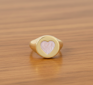 Anillo de sello de corazón esmaltado ajustable de Plata de Ley 925 para boda de fiesta - Product Image 4