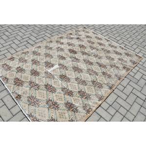 พรมตุรกีวินเทจคลาสสิกสีเบจสีน้ำตาลขนาด5.1x7.1ฟุตพื้นที่ขนาดใหญ่ขนสัตว์ด้านหลังเย็บปะติดปะต่อกันสำหรับห้องโถงห้องนอนพรมข้างเตียง - Product Image 2