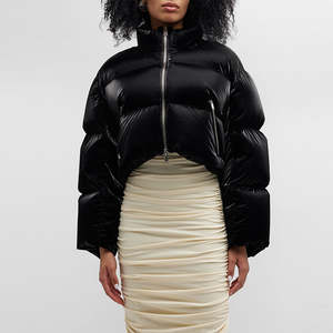 OEM personnalisé hiver chaud femmes noir culture bulle manteau à manches longues épais fermeture éclair bouffantes doudounes - Product Image 1