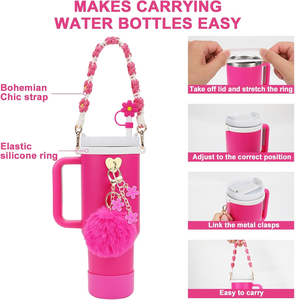 Juego completo de botellas de agua con copa de silicona, Correa con mango de paja, vaso de nuevo diseño para fiestas y uso informal - Product Image 3