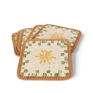 แผ่นรองจานหวายธรรมชาติประดับมุกสไตล์โบฮีเมียนสำหรับตกแต่งโต๊ะอาหารและใช้ในชีวิตประจำวันจากเวียดนาม - Product Image 3