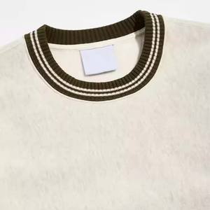 Sweat-shirt pour homme de qualité supérieure, surdimensionné, à blocs de couleur, à rayures, col côtelé, col rond, broderie, pull à côtes - Product Image 4