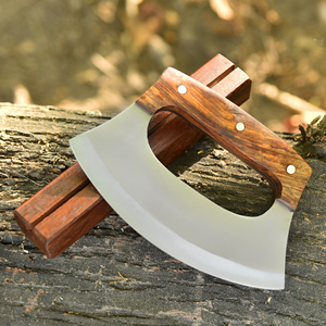 Hache Ulu de qualité industrielle à dos plat avec support en bois de frêne, inspirée des Vikings, en acier inoxydable, lame de 5 pouces - Product Image 2