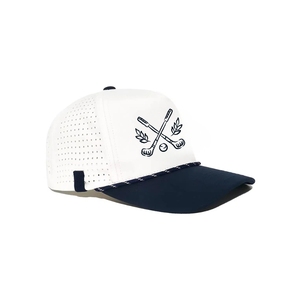 หมวกกอล์ฟแบบกำหนดเองจากโรงงาน พร้อมที่ใส่ที  สองสี 5 ชิ้น  ตัดด้วยเลเซอร์  แบบ Snapback  ปิดด้วยพลาสติก ผลิตในเวียดนาม - Product Image 3