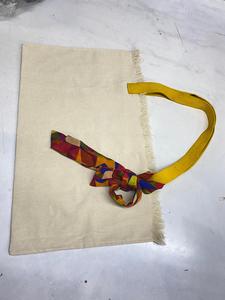 <b>Canvas</b> <b>Beach</b> Tote Bag with Yellow Webbing Handle and Colorful Fabric Bow Large Size Shopping Bag Maharashtra Made - Product Image 2