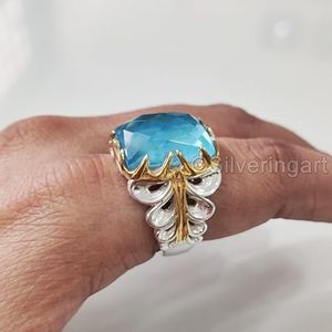 Anillo de Hombre al por Mayor, Nuevo, con Topacio Azul Natural, Piedra de Nacimiento de Noviembre, Joyería de Plata de Dos Tonos, Anillo de Plata de Ley 925 - Product Image 3