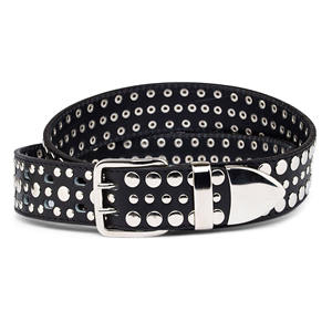 เข็มขัดหนังปักหมุดสำหรับผู้ชายประดับพลอยเทียมพร้อมหัวเข็มขัดอัลลอย - Product Image 3