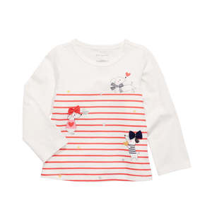 First Impressions T-shirt a maniche lunghe a righe con cani per bambina, colore bianco, taglia 18M - Product Image 1
