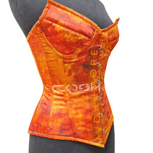 Handmade Orange Abstract Print Overbust <b>Corset</b> Womens <b>Vintage</b>-Style Boned Bustier Top with Front Busk Closure - Product Image 1