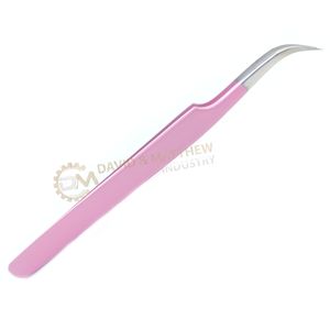 Pince à épiler d'extension de cils en acier inoxydable rose incurvée en J de haute qualité, logo personnalisé, marque privée, pointue à haut volume, vente en gros - Product Image 5