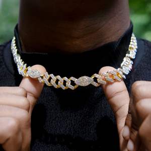 Hot Sale 925 <b>Silver</b> 14K White Gold Plated 12mm Iced Evil Eyes Cuban <b>Chain</b> with <b>Box</b> Clasp for Men - Product Image 1