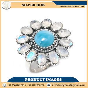 Larimar de alta calidad y piedra lunar piedra preciosa sólida 925 anillos finos joyería OEM piedra natal regalos del Día de San Valentín - Product Image 2
