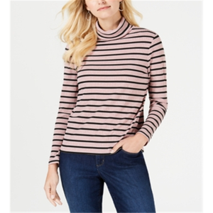 Cardigan da donna Charter Club fatto a mano a righe con collo alto, traspirante, fantasia leopardata, casual, lungo, per l'inverno, rosa, taglia petite, con chiusura frontale - Product Image 1