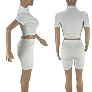 Conjunto de pantalones cortos de baño de dos piezas informales de moda de vacaciones de verano de cintura alta para mujer Tops y pantalones cortos de color sólido - Product Image 4