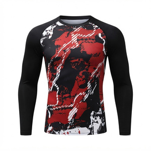 Men <b>Compression</b> Rash Guard Long Sleeve Sports Jersey Printed Fitness Shirt MMA Training Top - Product Image 2
