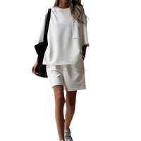 Survêtement deux pièces ample T-shirt short costume de haute qualité imprimé oversize lâche épaule goutte o-cou vintage T-shirt