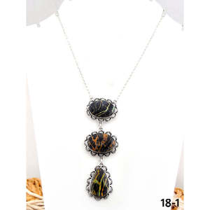 Collier en argent sterling plaqué or et turquoise noir style sud-ouest, chaîne à maillons bohème avec motif numérique, cadeau pour elle - Product Image 2
