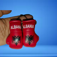 Mini-gants de boxe personnalisés durables en cuir PU, design drapeau national, porte-clés de voiture, pour la vente en gros, OEM Albanie Grèce