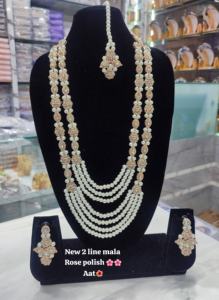 <b>Indian</b> Traditional and Fashionable Gold Plated and Long Mala With Earring and Maagtika Combo Necklace Set for Women - Product Image 3