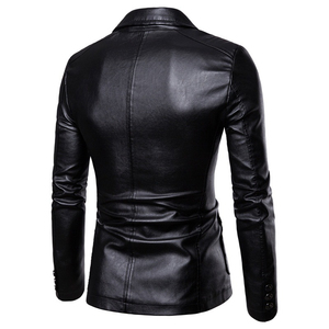 Chaqueta de Cuero PU Entallada para Hombre, Blazer Casual de Negocios con Botones, Abrigo de Traje Cómodo para Fiesta, Piel de Cocodrilo - Product Image 2
